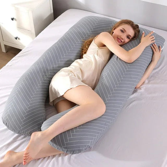 Oreiller de Grossesse - MaternityPillow™ - Gris Rayure - Maman Exceptionnelle